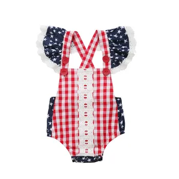 

Summer New Cute Infant Baby Girls Clothes Fly Sleeve plaid Bodysuit Jumpsuit Outfits Baby Girl Bodysuits Cotton O-neck