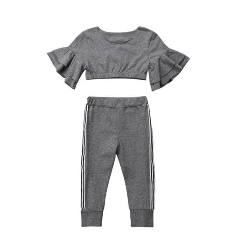 

CANIS 2019 New Kids Baby Girls Clothing Slim Fit Tops Ruffles Sleeve Pants Cotton Casual Striped Outfits Set Clothes Girl 1-6T