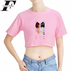LUCKYFRIDAYF 2018 BTS любить себя ответ логотип Kpop Лидер продаж Топы короткий рукав Футболка женская летняя укороченный топ хип-хоп одежда