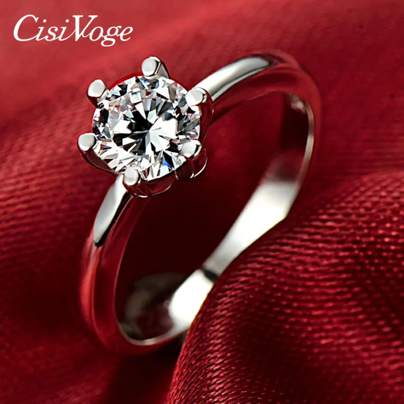 

CisiVoge 925 Sterling Silver Wedding Ring For Women Female Brilliant 6MM 5A Zircon Engagement Band Womens Rings Jewelry FO JRB01