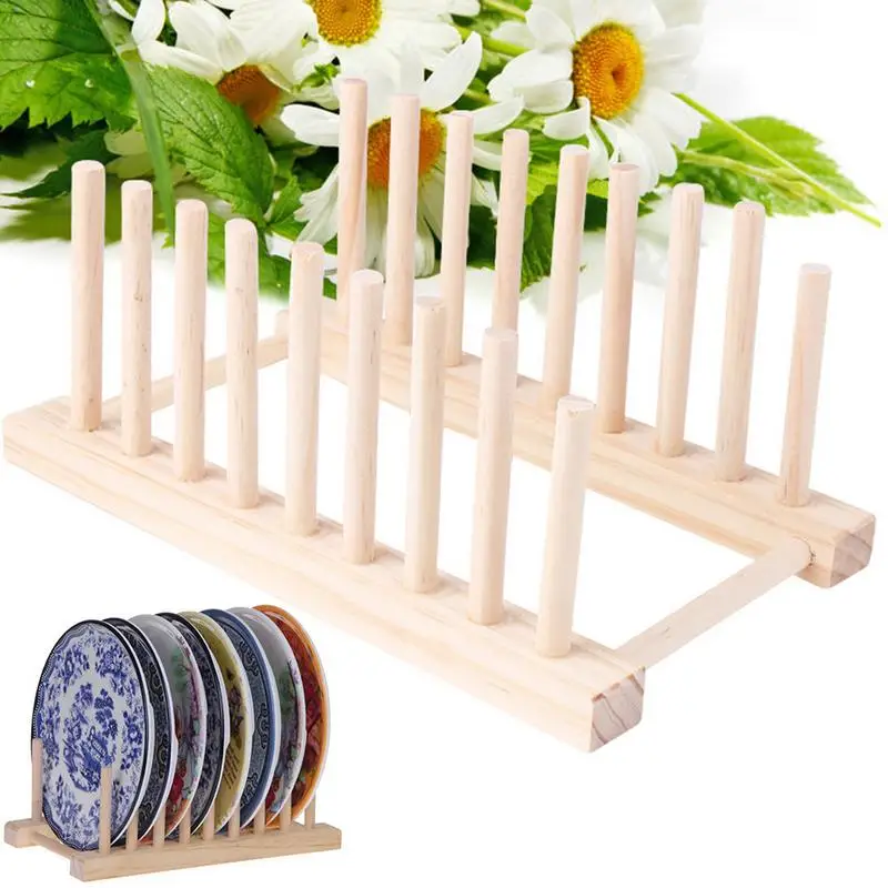 

High Quality Solid Wood Bamboo Plate Racks Multipurpose Shelves Drainboard Kitchen Pot Lid Holder Dish Drain Dish Rack