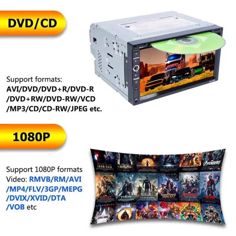 

Universal 2 Din Automagnitol Full HD 7 inch Car Multimedia CD DVD Player Radio Car Steering Wheel Control Bluetooth AUX Stereo