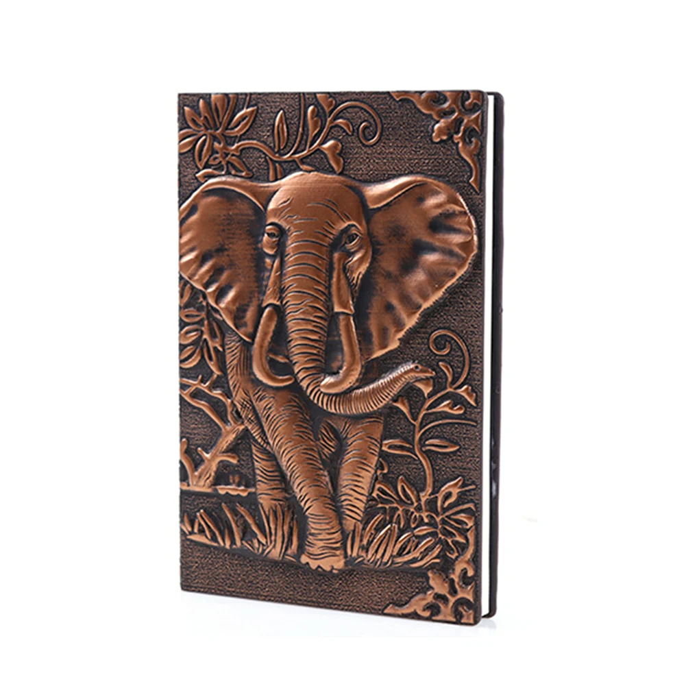 

Stationery Notepad Eye Protect Notebook Journal 3D Elephant Vintage Writing Embossed Cover Birthday Pocket Diary PU Leather Gift