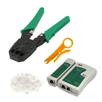 

Elisona 4Pcs Crimper Tester Wire Detector Stripper RJ45 Modular Plug Network Connector Tool Kit Utp Cable Accessory