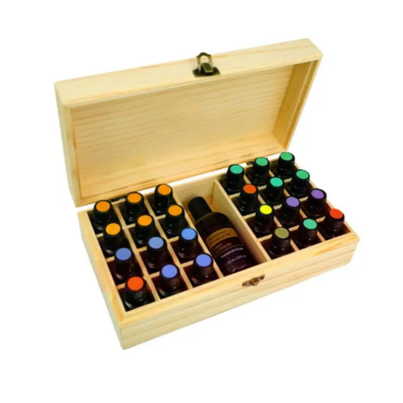 

25 Slots Wooden Essential Oils Box Solid Wood Case Holder Bottles Portable Essential Oil Storage Box Organizer For Home