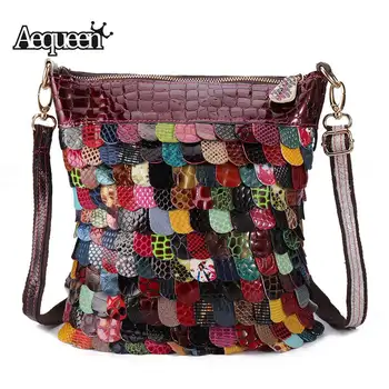 

AEQUEEN Female Hand Bag 100% Real Genuine Leather Handbags For Women Shoulder Crossbody Bags Patchwork Purse Bolsos Random Color