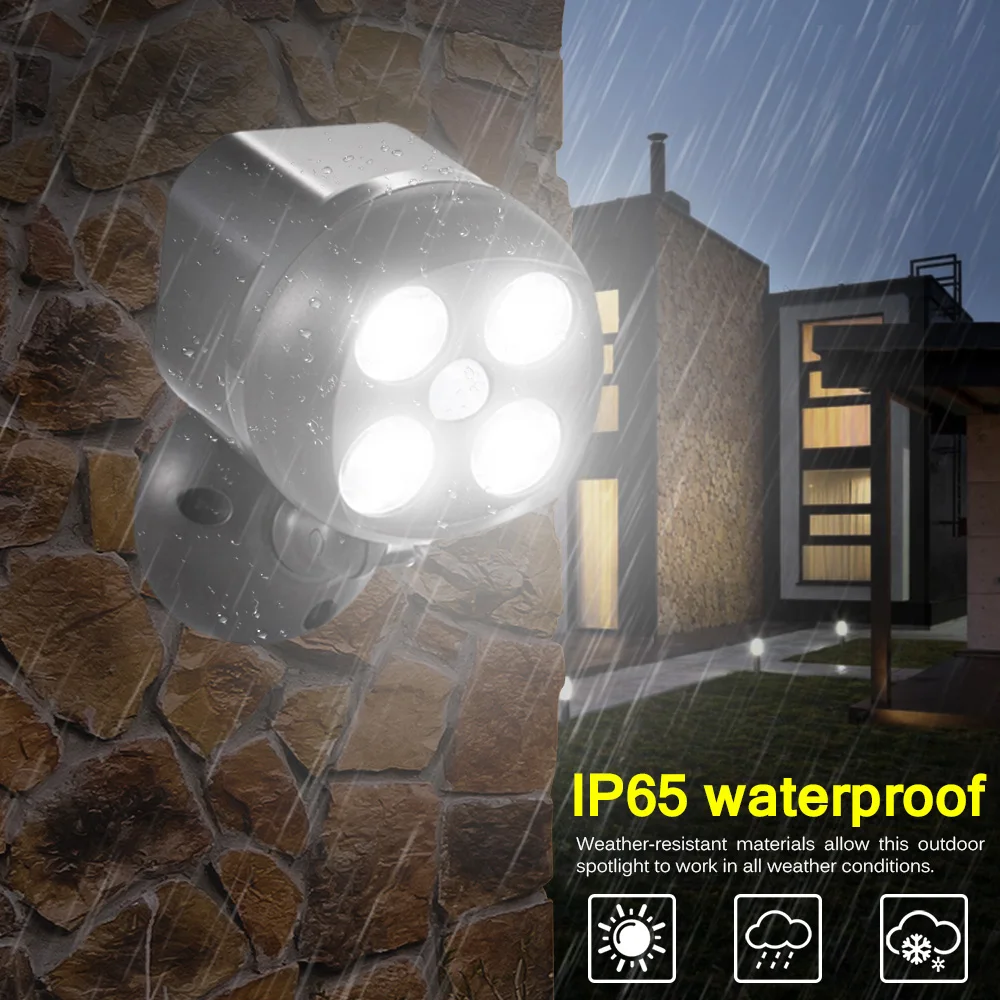 PIR Motion Sensor IP65 Waterproof 360 Degree Rotatable Super Bright Wireless Security Outdoor Garden Lamp With 4LED
