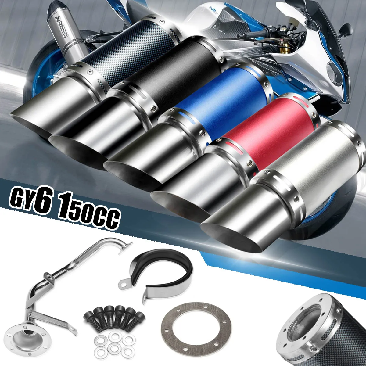 

5 Color Performance Exhaust System Shorty Carbon Fiber For 4 Stroke Scooter GY6 125cc 150cc Durable Stainless Steel
