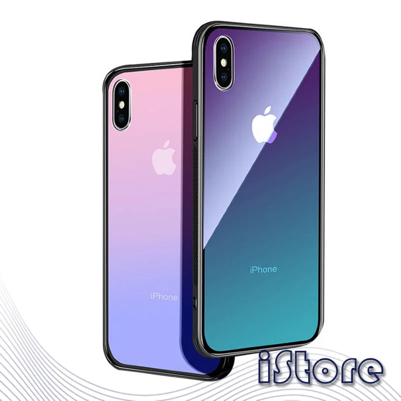 

Phone case for Apple iPhoneX XS XR XSMAX iPhone7Plus iPhone8Plus TPU soft edge Gradient glass back protective case