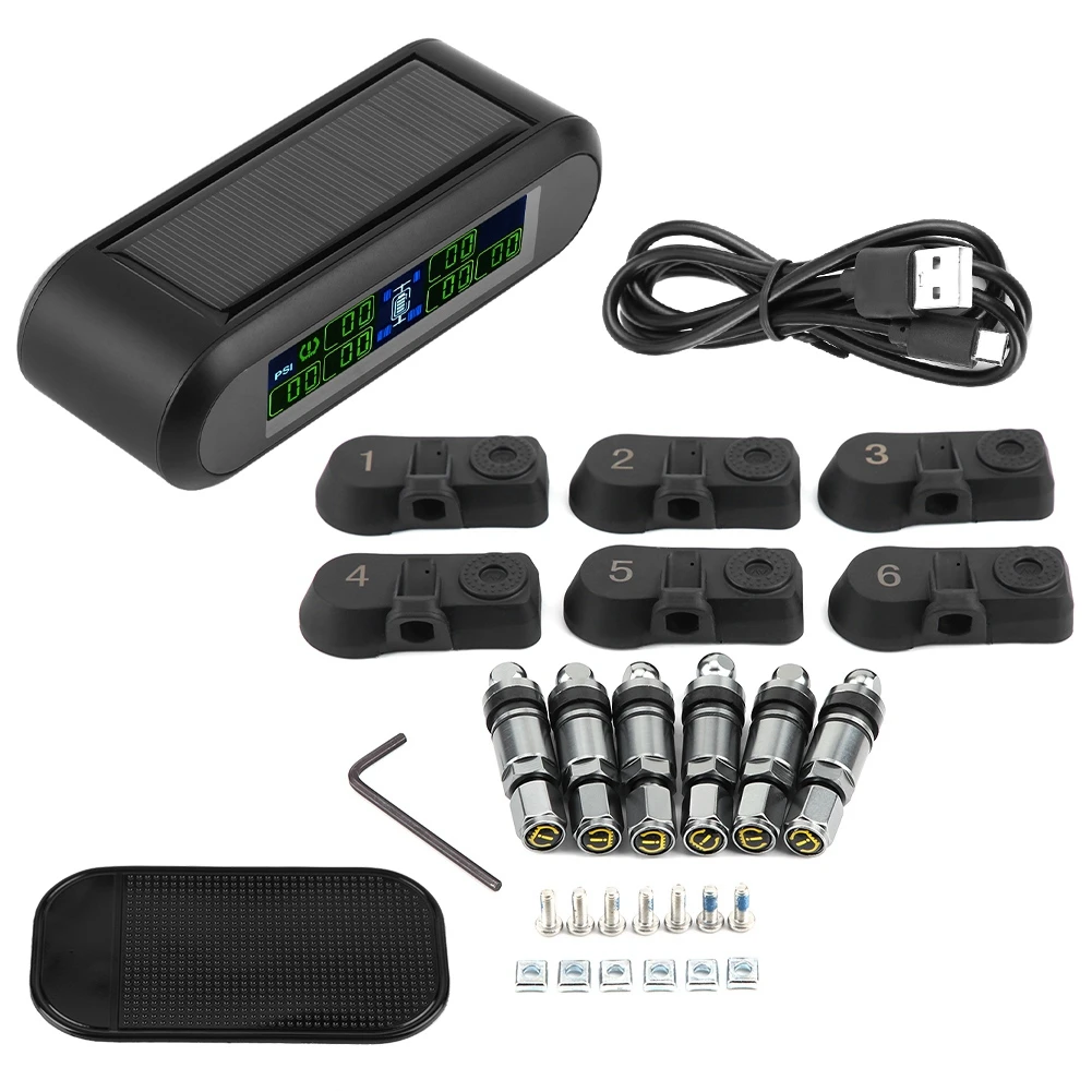 

1 Set Wireless Solar Car TPMS Tire Pressure Monitoring System LCD Monitor Alarm with 6 Internal Sensors for Camper Van Truck