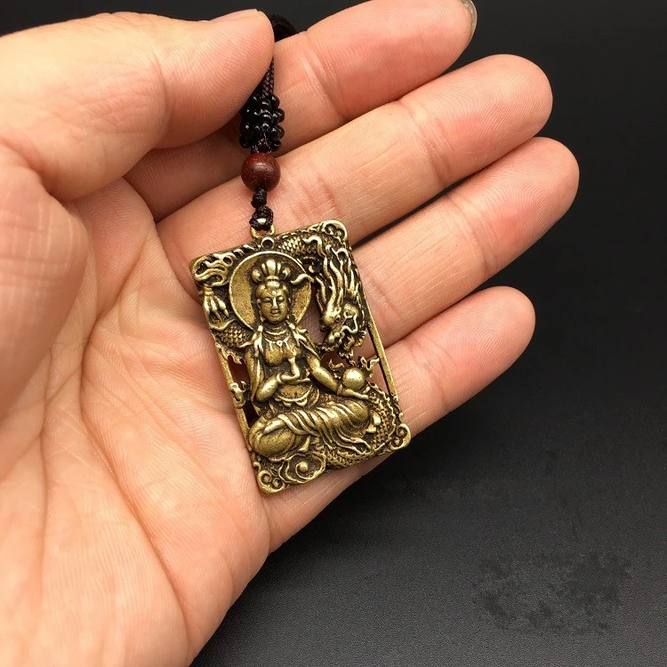 Коллекционные китайские латунные Резные Kwan-Yin Bodhisattva guan yin изысканные маленькие подвесные статуи