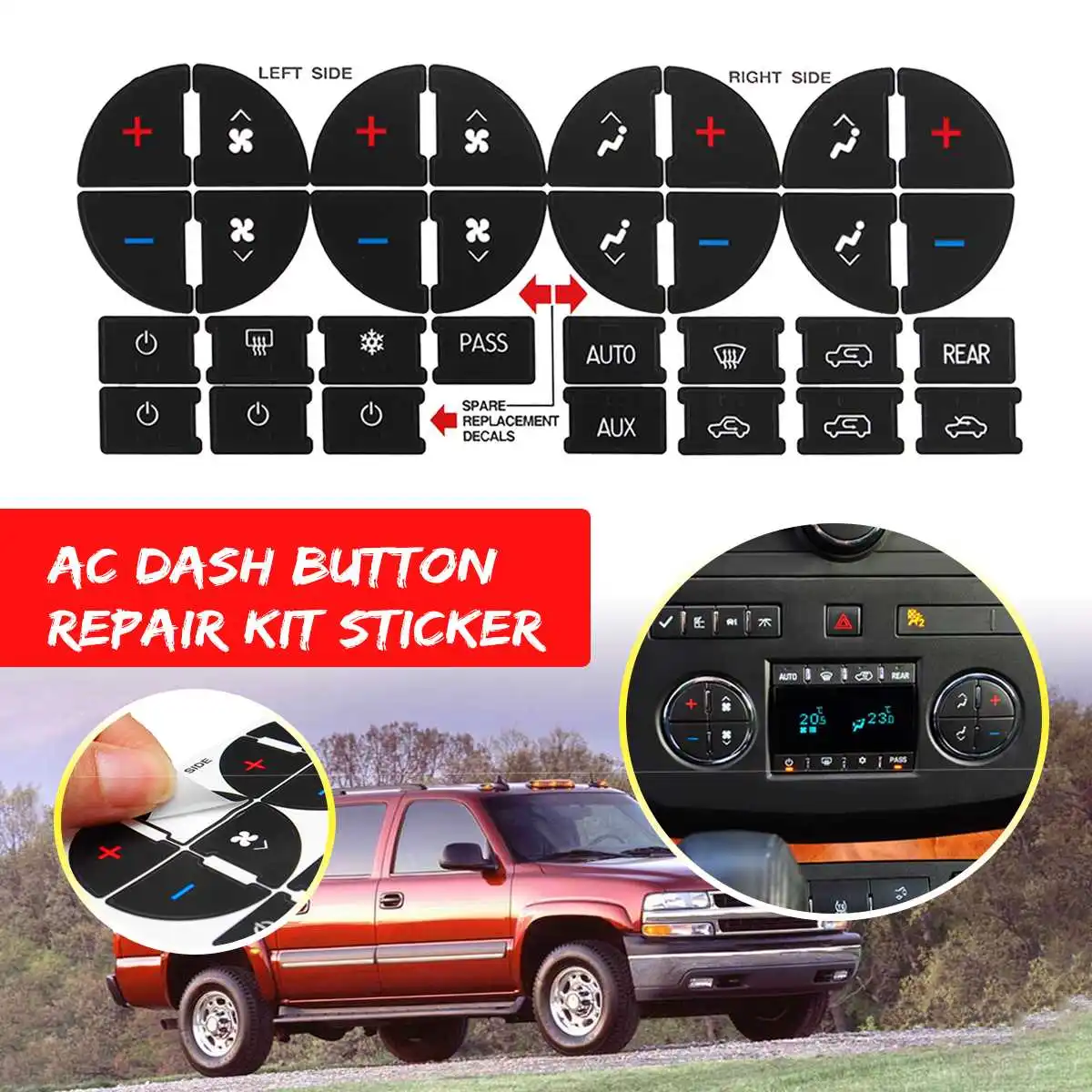 AC Dash Button Repair Kit Decal Stickers Replacement for Chevrolet GMC Tahoe USA