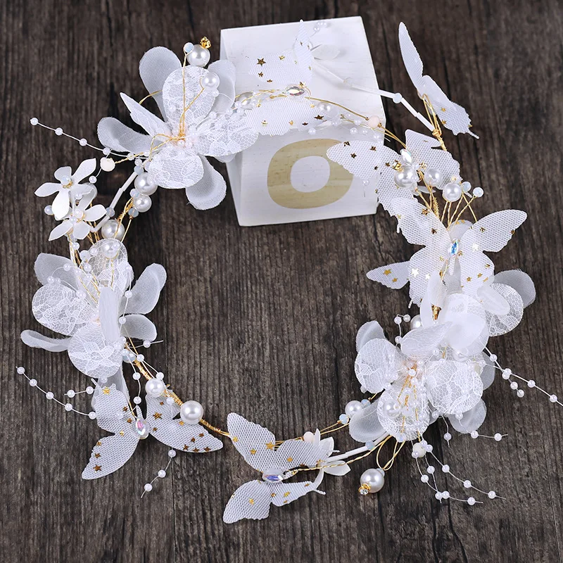 

Korean white handmade pearl silk yarn flower headdress bridesmaid bride wedding hair accessories hairband