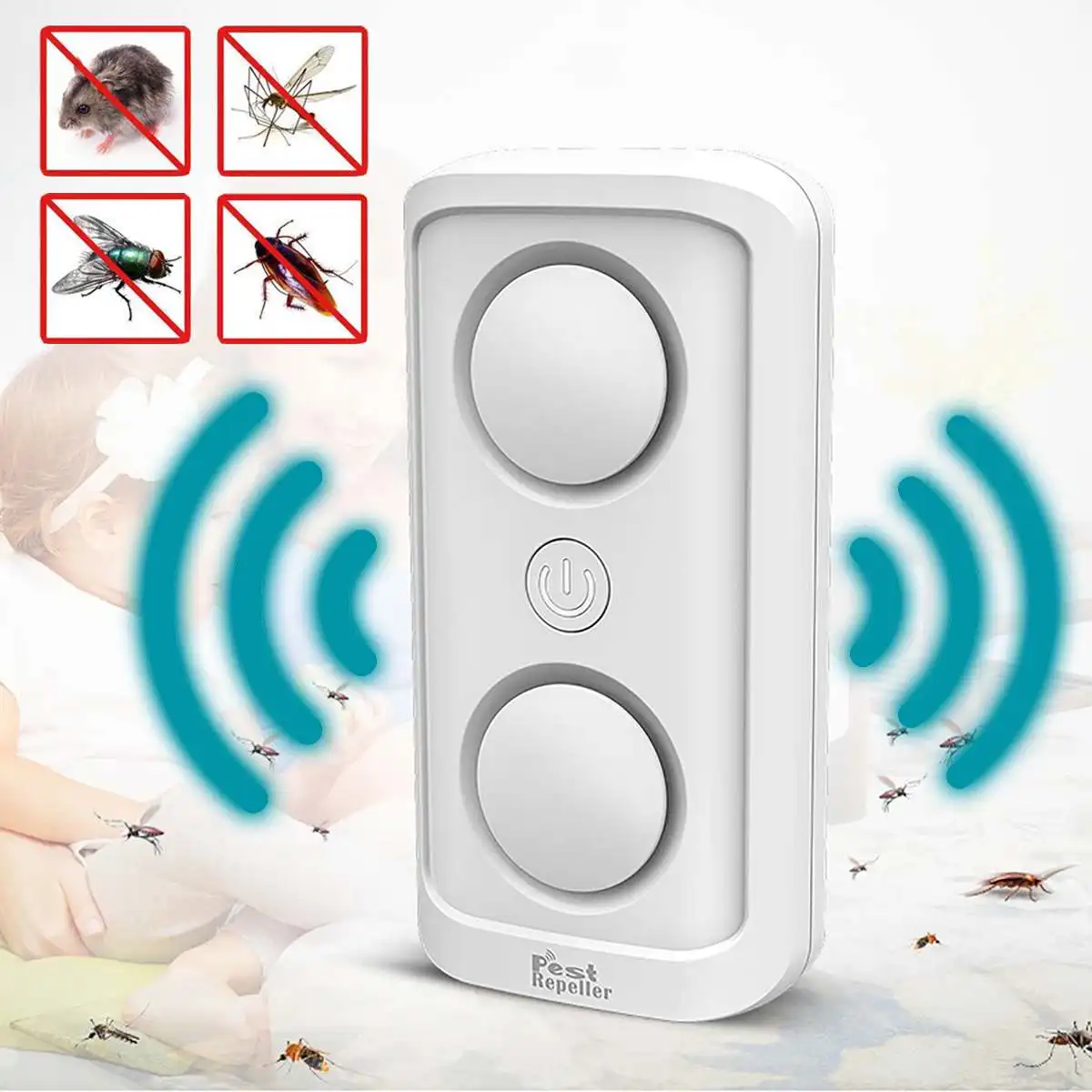 

Multi-function Ultrasonic Electronic Repeller Repels Mice Bed Bugs Mosquitoes Spiders Insect Repellent Killer Control White
