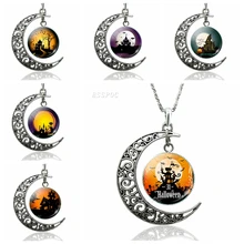 Хэллоуин Полумесяца кулон с полумесяцем стекло купол ювелирные изделия из кабошонов черный ночной замок Хэллоуин летучая мышь Творческий модные подвески подарок