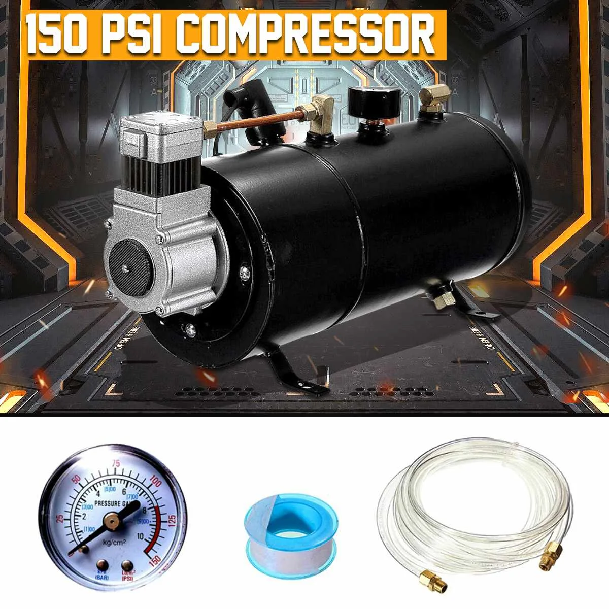 

Air Compressor 150 PSI 12V Compressor Electric with 3 liters Tank Capacity for Air Horn Train Truck Auto Bicycles Tire H004