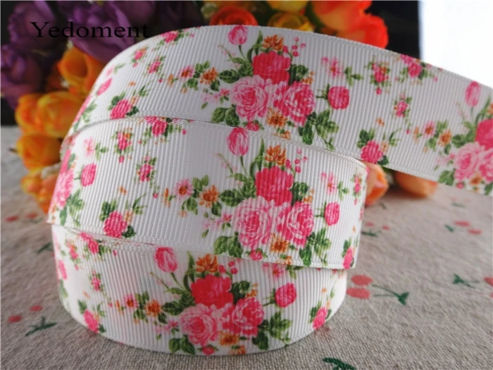 

16053048, new arrival 1'' 25mm 10 yards flowers printed grosgrain ribbons cartoon ribbon handmade hair bows
