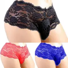 Men Boys Sexy Floral Lace Underwear Polyester Breathable Shorts Briefs Underpants Erotic Gay Mens Lingerie UnderPants