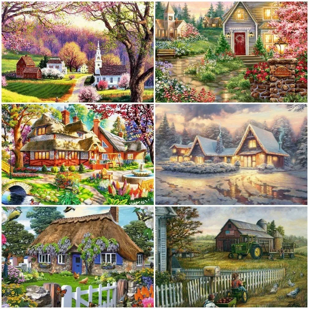 

Huacan Diamond Painting Farm Landscape Picture Of Rhinestones Diamond Mosaic Set Square Full Scenery Beadwork Diamond Embroidery