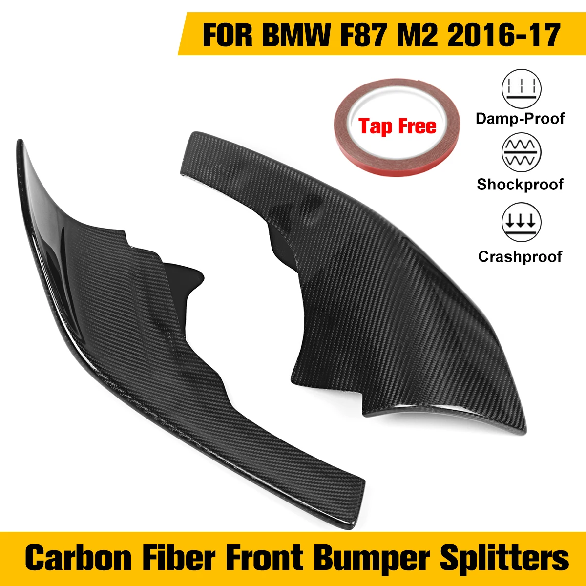 

A Pair PERFORMANCE STYLE CARBON FIBER FRONT BUMPER SPLITTERS FOR BMW F87 M2 2016-2018