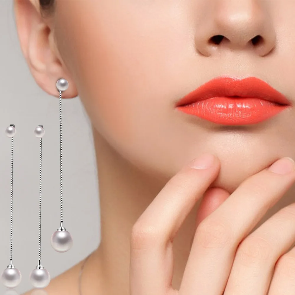 

2018 Fashion Girls Elegant Silver Pearl Drop Dangle Long Chain Tassel Ear Drop Earring For Women Jewelry Gifts Wholesale