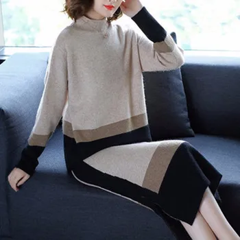 

Fashion Knitting Dresses Woman Autumn Clothing New Pattern Dress Twinset