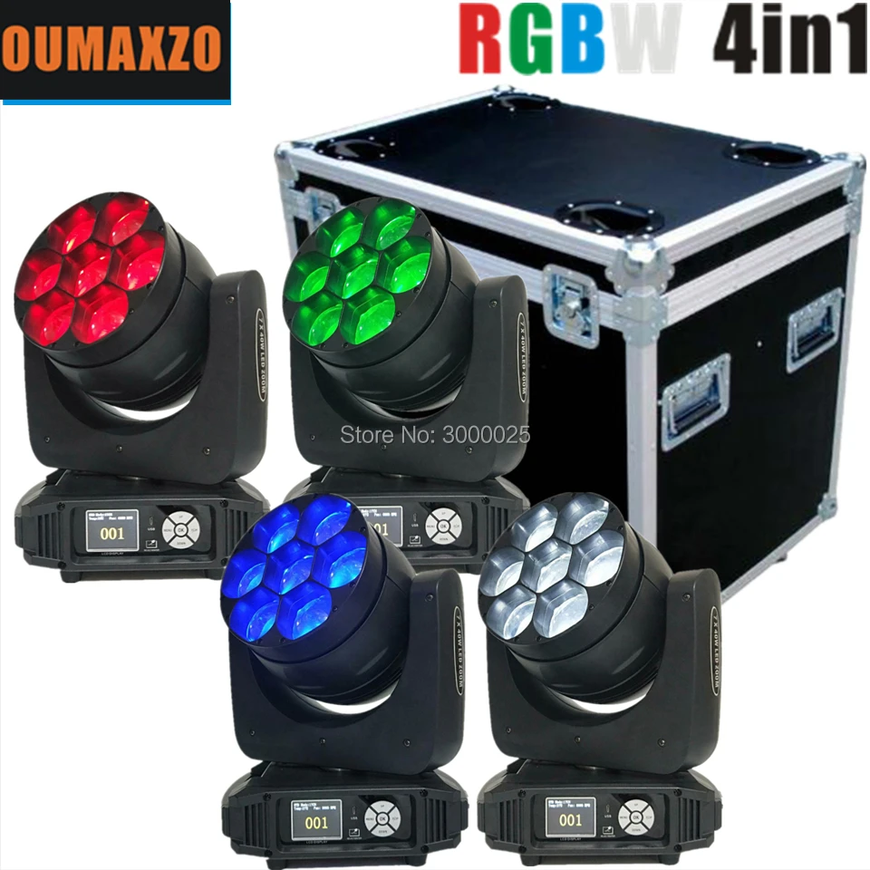 

4pcs/lot with flightcase Pro pixel 7pcs 40w rgbw 4in1 zoom wash led moving head light 40w led bee eye zoom wash moving heads