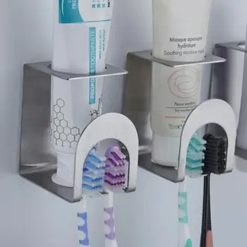 

Mug Self Adhesive Accessories Stainless Steel Wall Mounted Bathroom Holes Multi-Purpose Toothpaste Toothbrush Holder