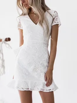 

High Quality White Pink Black Lace Aline Rayon Bandage Dress Cocktail Party Cute Dress