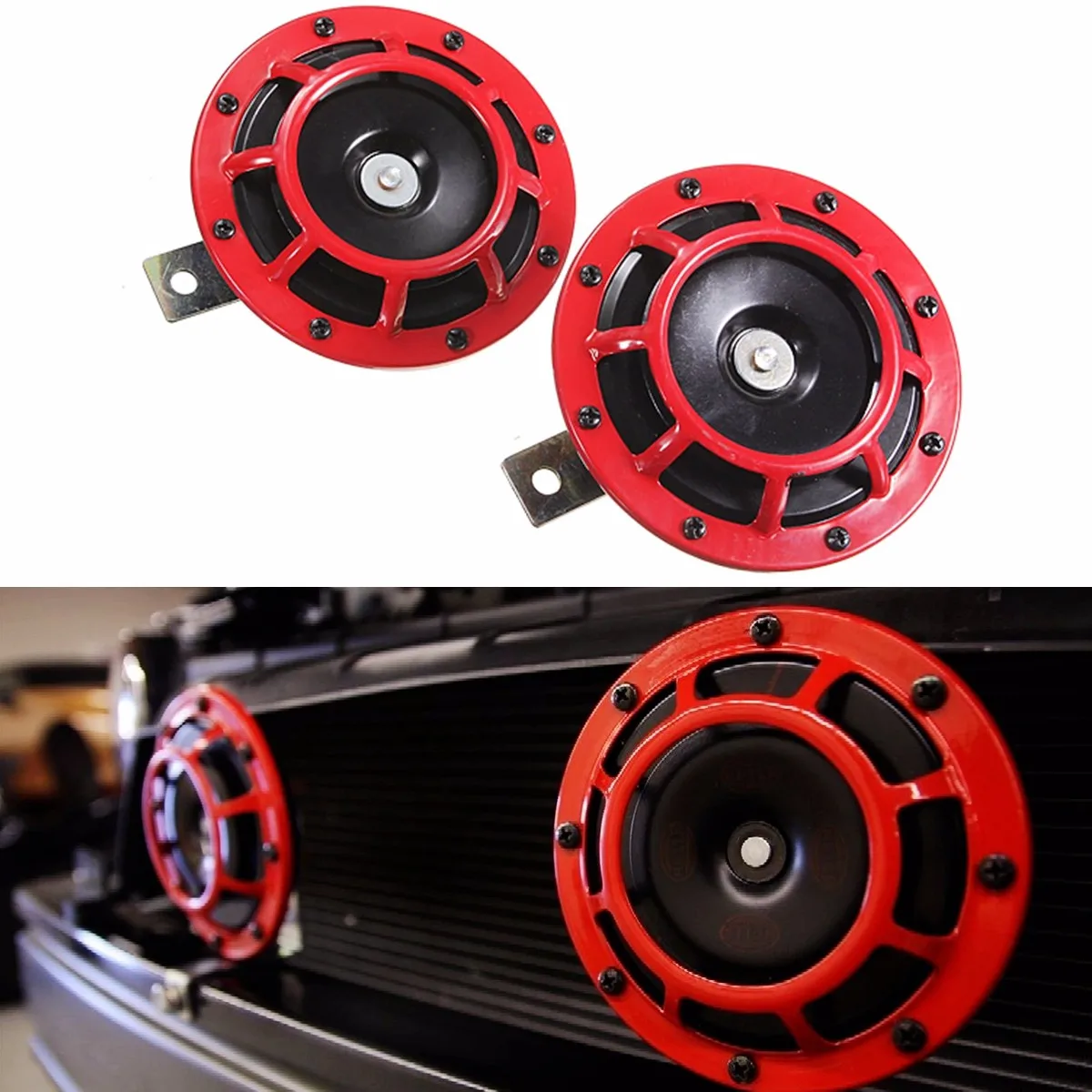 Koop Universele 2 stuks 139Db Rood Zwart Zilver Blauw Hoorn Compact Super Tone Loud Blast 12V Voor Motorfiets Auto