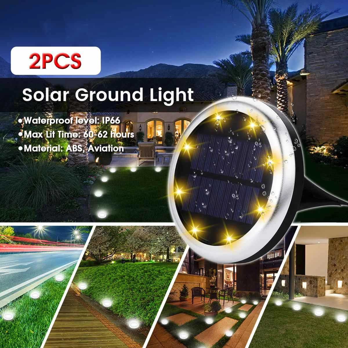 

Smuxi 2pcs 8 LED Solar Ground Light Solar Power Buried Light Under Ground Lamp Outdoor Path Way Garden Decking
