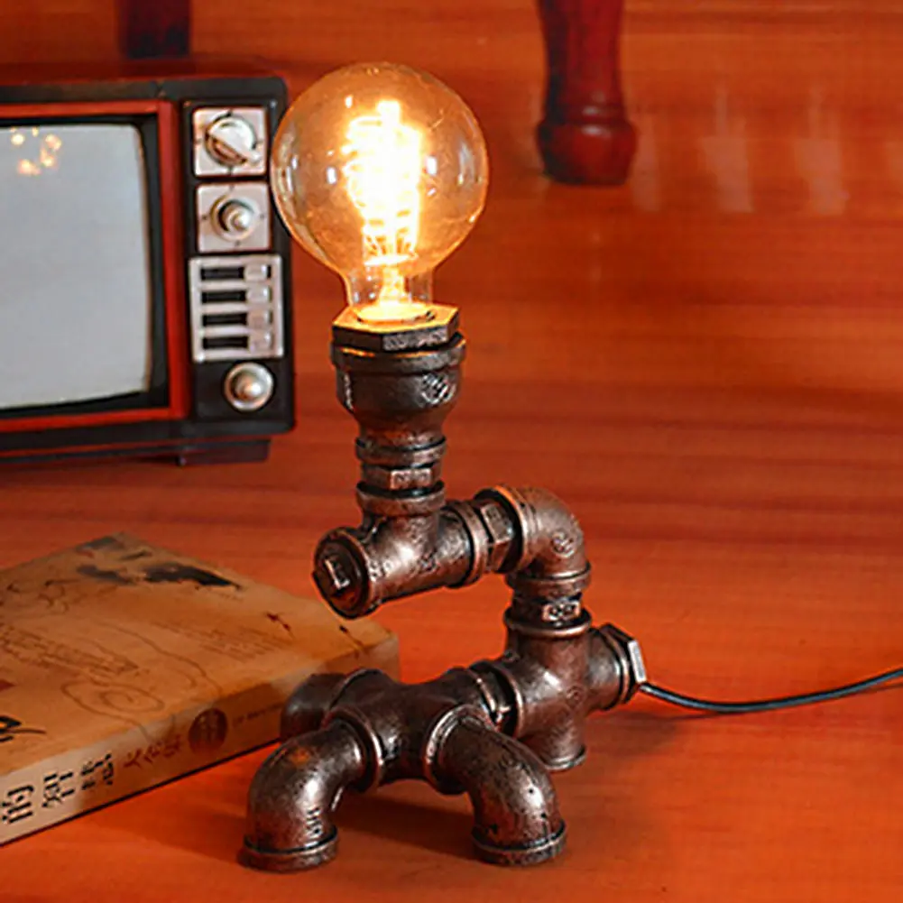 Vintage Industrial Retro Style Steel Pipe Desk Lamp For Bedroom