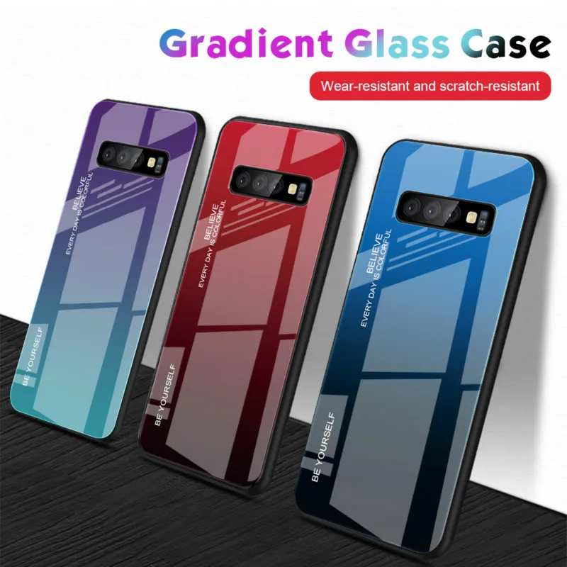 

Gradient Case For Samsung Galaxy M10 M20 S10 S9 S8 Plus A7 A6 A8 J4 J6 Plus J8 2018 Tempered Glass Case Slim Silicone Hard Cover