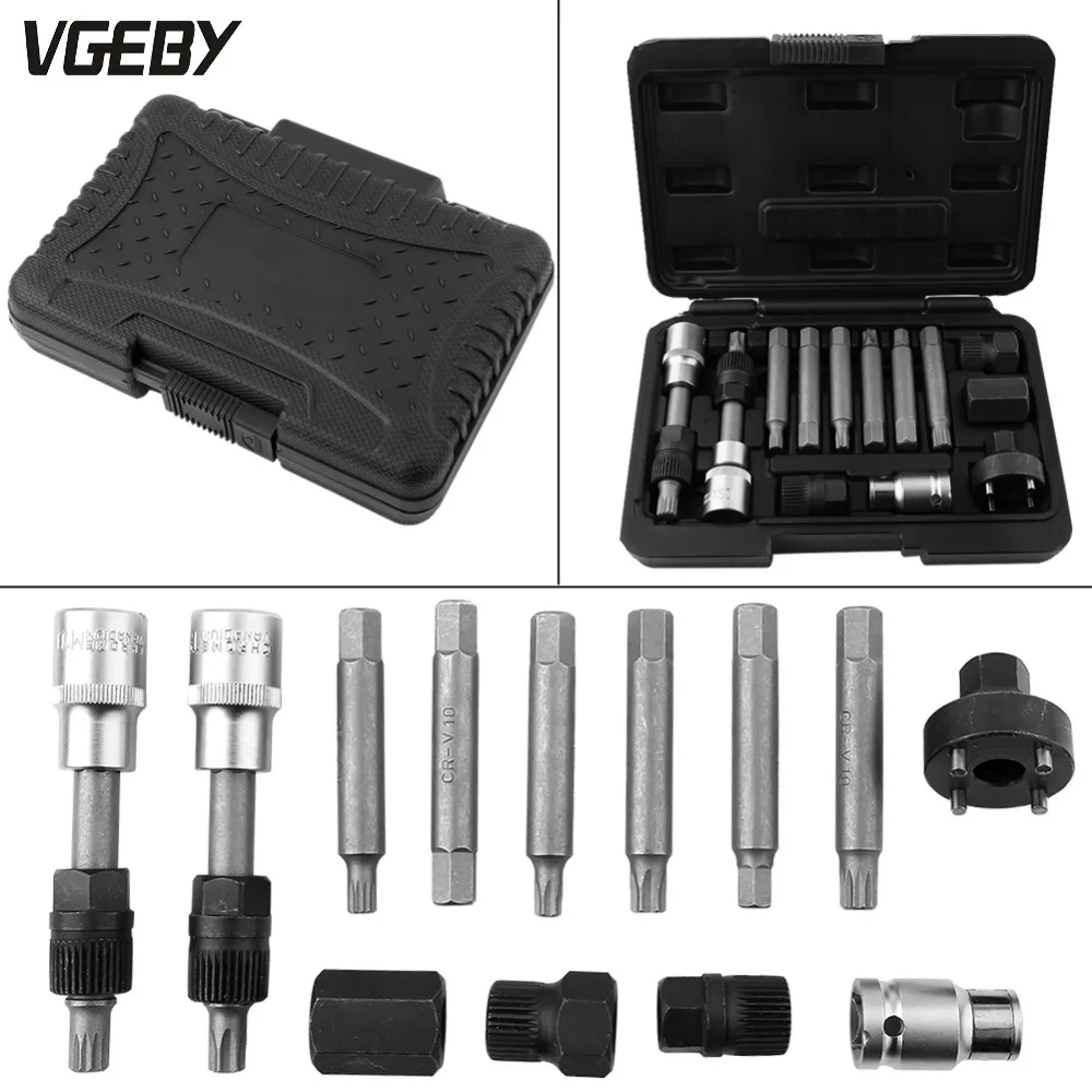 13 Pcs Steel Alternator Freewheel Pulley Removal Socket Bit Set Garage Service Tool Kit Car Repair