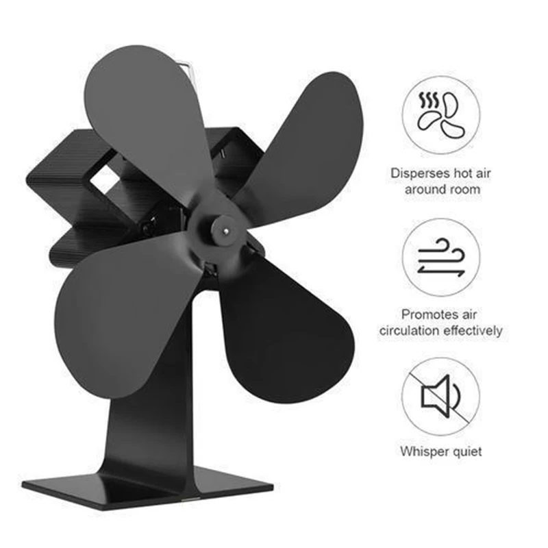 

1pc Blades Wood Heater Eco Fan Stove Fireplace Fire Heat Power Circulating Fan