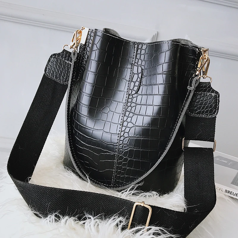 Крокодиловая женская сумка через плечо, женская сумка-мешок из искусственной кожи, большая сумка-мессенджер с карманом на молнии, модная женская сумка