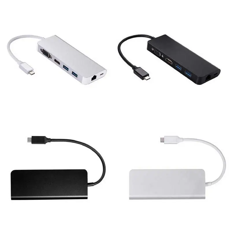 

Type C PD Charging RJ45 Network Port 4K HDMI VGA USB3.0 HUB Adapter For Windows 10 Apple Mac OS Lenovo Huawei Xiaomi Asus HP