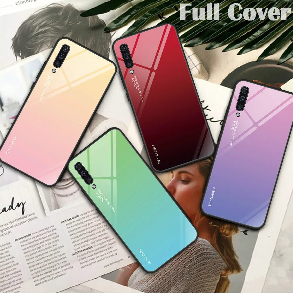 Градиентный чехол из закаленного стекла для Samsung A30 A50 A40 A60 A70 A20 A10 A20E M10 M20 M30 Galaxy A7 A9