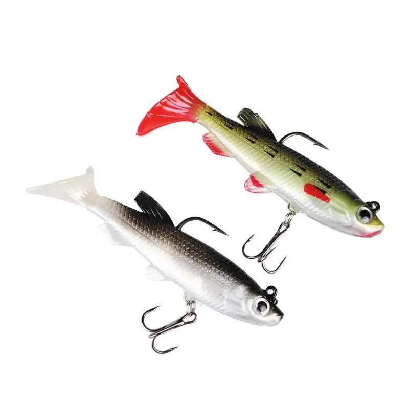 

LUSHAZER 2pcs Lead Fish T Tail Soft Fishing Lures Artificial Fish Crankbait Fishing Tackle with Treble Hooks