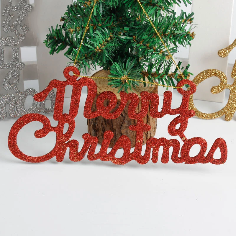 

6PCS Gold Merry Christmas Letter Gold Powder Snowflake Ornaments Christmas Tree Decor Xmas Party Holiday Bow Christmas Ornaments