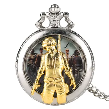 

PUBG Theme Quartz Pocket Watch Analog Pendant for Men Fighter Hollow Out Pocket Watches Hands Pendant Watch Link Chain