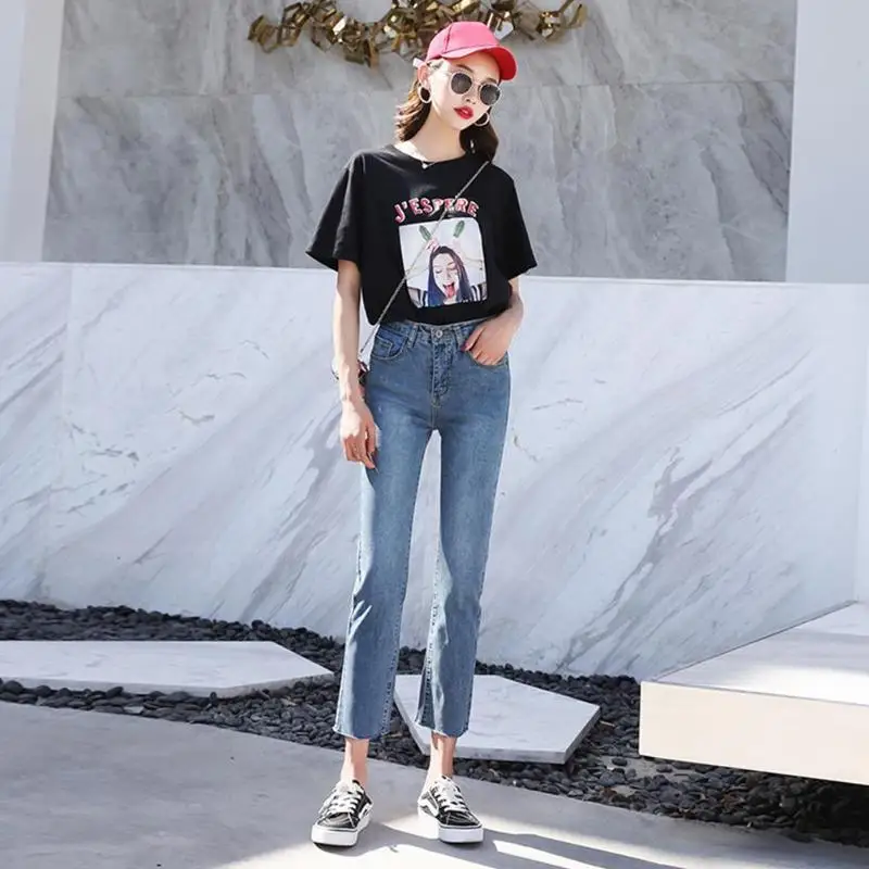 Fashion Casual High Waist Women Jeans Slim Denim Straight