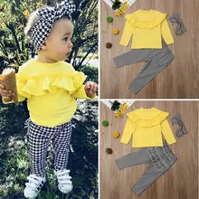 Pudcoco/комплект для девочек, От 1 до 6 лет комплект из 3 предметов, одежда для маленьких девочек, топы в клетку с рюшами+ штаны, осенняя одежда