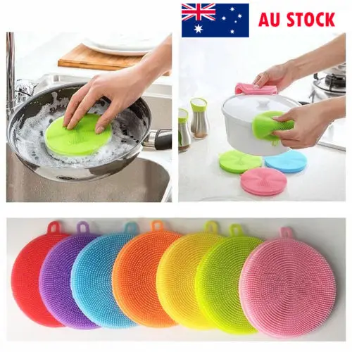 

AU Kitchen Silicone Dish Scrubber Bowl Pot Pan Wash Cleaning Brush Scouring Pad