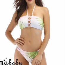 Женский сексуальный комплект бикини из двух предметов, бюстгальтер с подкладкой, топы с цветочным принтом и бретельками, бюстгальтер+ стринги, декорированные ремнем, купальник, пляжный костюм