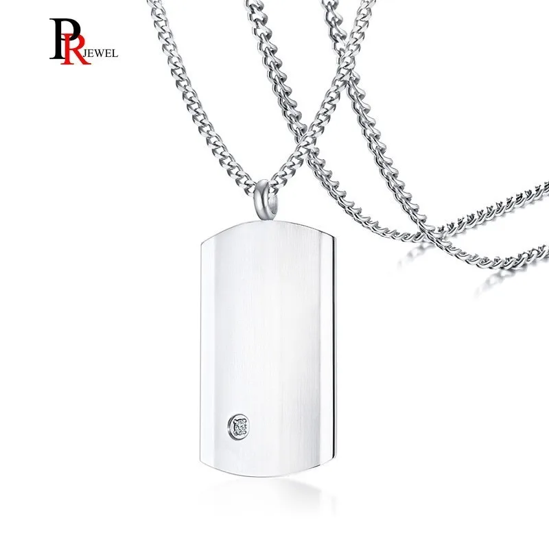 

Stainless Steel Tag Necklaces for Men Jewelry with Shiny Cubic Zirconia