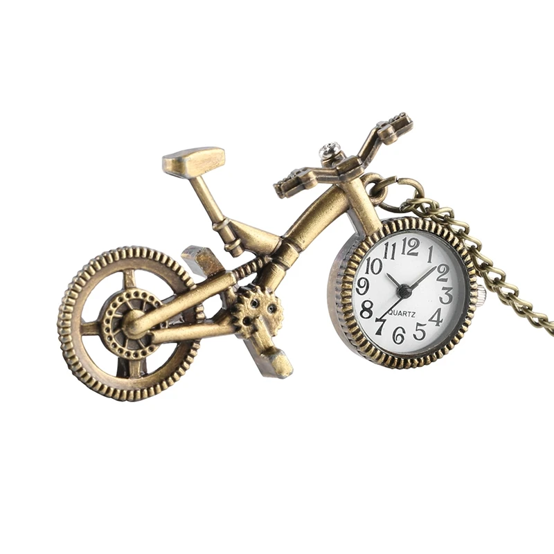 Unique Bike Bicycle Shaped Quartz Pocket Watch Retro Wheel Necklace