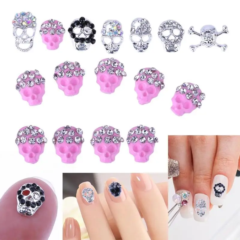 

10pcs Halloween Nail Decor Skull 3D AB Nail Rhinestone Crystal Nail Art Tips Slice Sticker DIY Nail Rhinestones Decorations