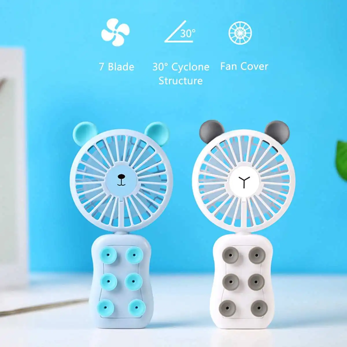 

Portable Handheld Mini Fan USB Rechargeable Foldable Mobile Phone Holder LED Suction- cup Cooling Fan Desk Table Small Fan