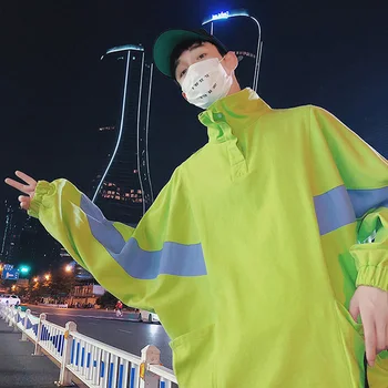 

2018 Autumn and winter new Korean Edition Hip-hop fleece Men's wear patchwork printing students loose casual couples pullovers